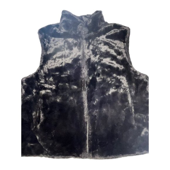 REVERSIBLE Beaver Faux Fur VEST Coat Jacket Brown Size L Women’s Full Zip 83814 - Picture 4 of 8